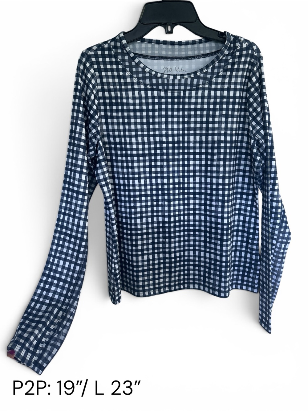 Navy and White Gingham Long-Sleeve Tee